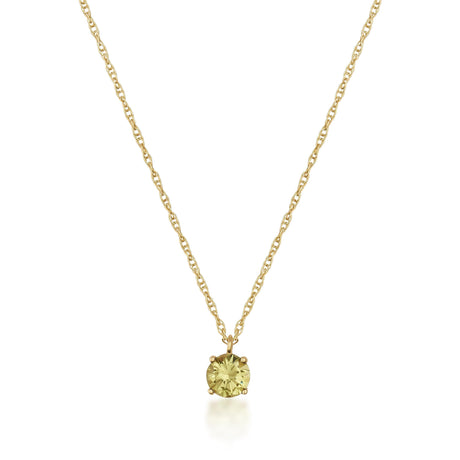 Collier solitaire citrine en or jaune 14 carats sur fond blanc