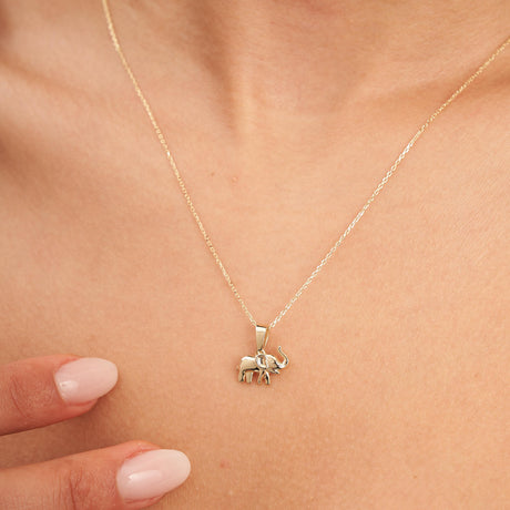 14K Solid Gold Elephant Necklace Lucky Animal Charm Minimal Dainty Gift Jewelry