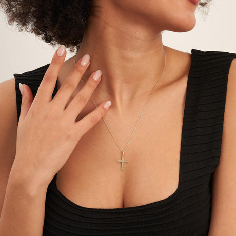 14K Solid Gold Cross Necklace Minimal Christian Faith Dainty Pendant