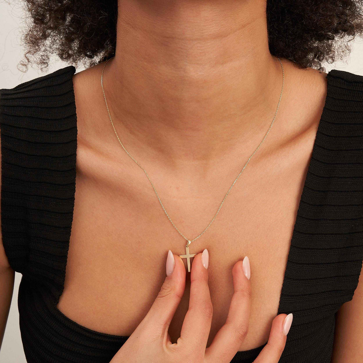14K Solid Gold Cross Necklace Minimal Christian Faith Dainty Pendant
