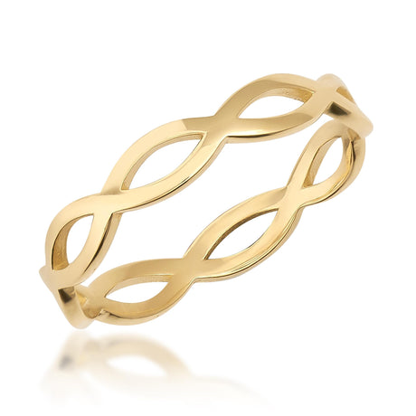 Bague infini ajourée en or jaune 14 carats sur fond blanc