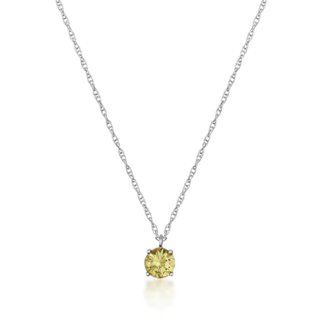 Collier solitaire citrine en or blanc 14 carats sur fond blanc