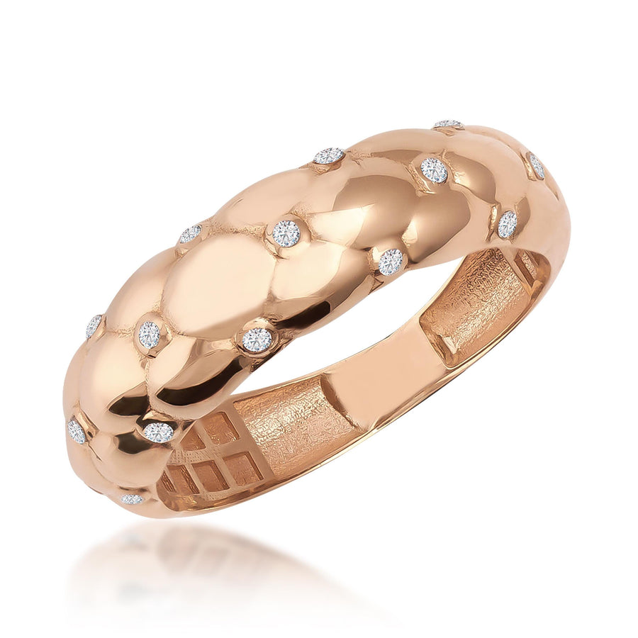 Bubble-Kuppelring mit Zirkonia aus 585er Roségold auf weißem Hintergrund