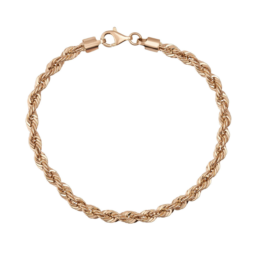 Bracciale a catena a corda in oro rosa 14kt su sfondo bianco