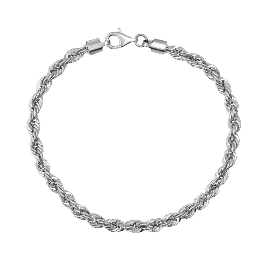 Bracciale a catena a corda in oro bianco 14kt su sfondo bianco