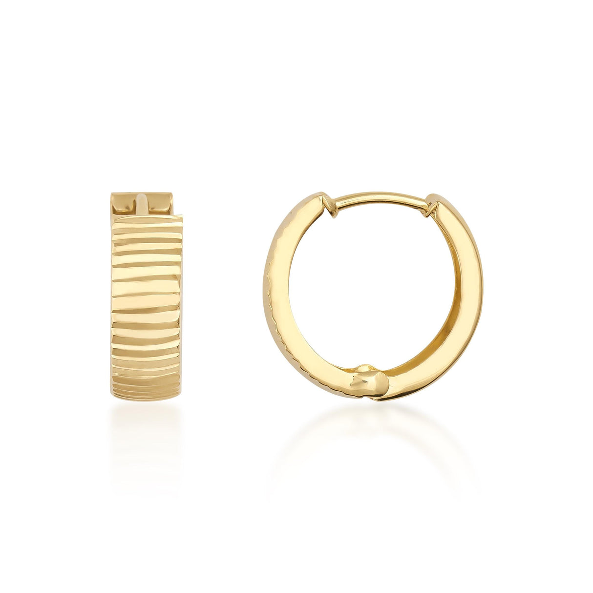 14K Solid Gold Wavy Hoop Earrings, Chunky Ripple Huggie Gold Hoops
