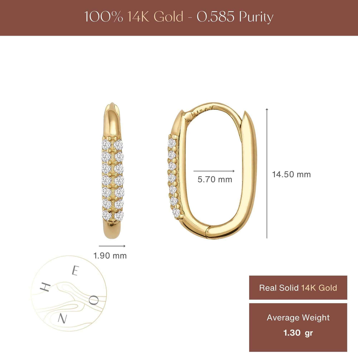 14K Gold Pave Hoop Earrings Diamond Look CZ Small Oval Huggie Minimal Hoop