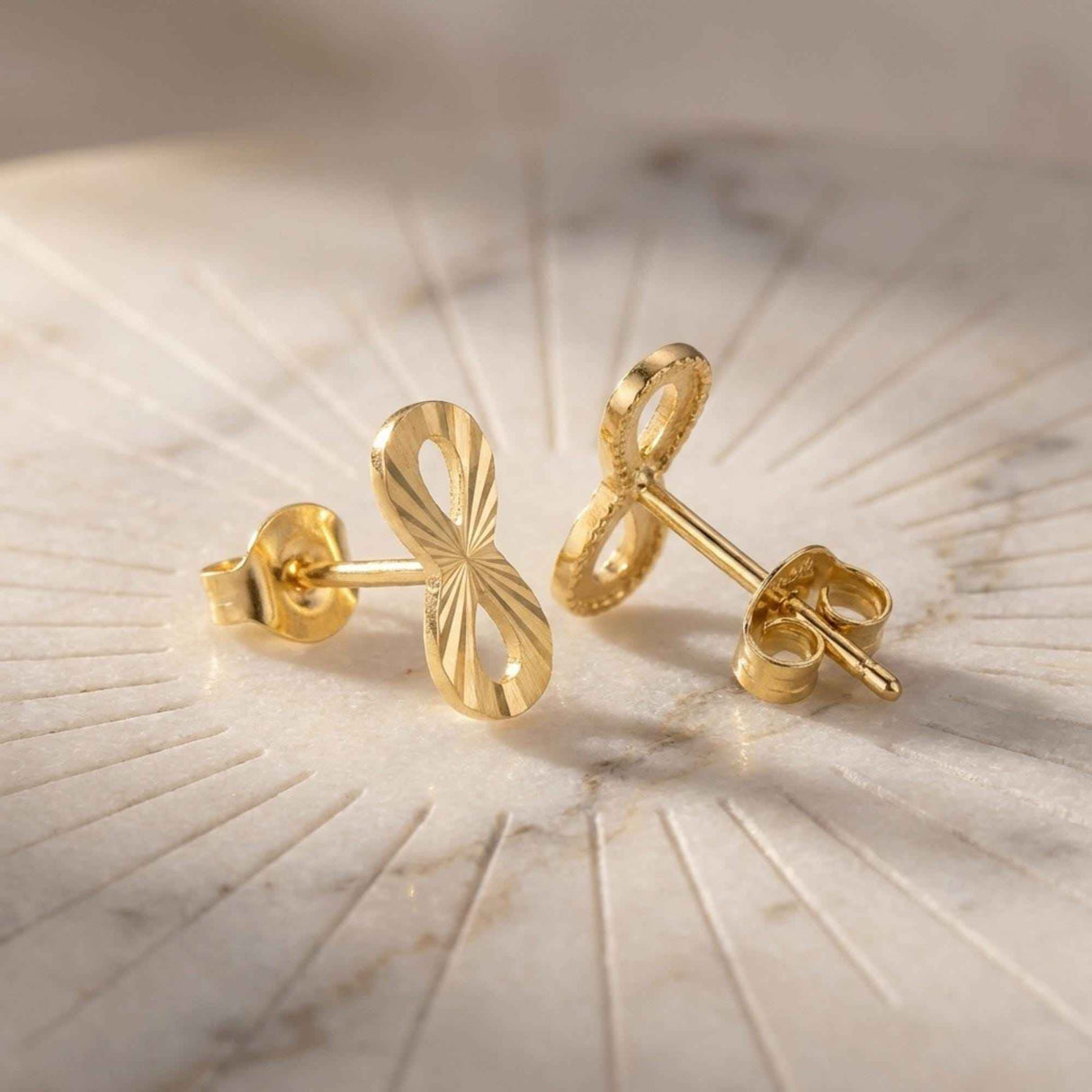 14K Gold Infinity Stud Earrings Minimal Symbol Dainty Forever Love Jewelry