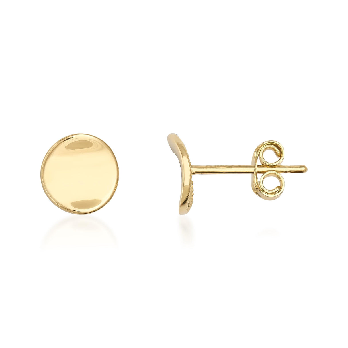 14K Solid Gold Round Disc Stud Earrings Minimal Dome Everyday Dainty Jewelry