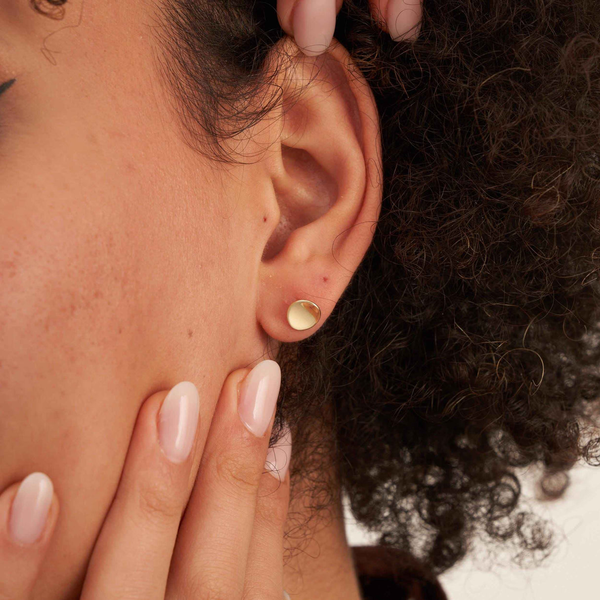 14K Solid Gold Round Disc Stud Earrings Minimal Dome Everyday Dainty Jewelry