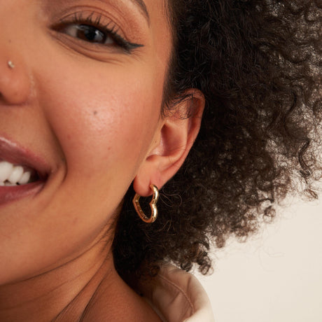 14K Solid Gold Heart Hoop Earrings, Chunky Puffy Heart Huggie Hoops