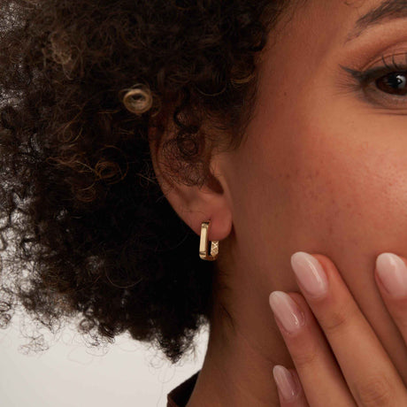 14K Solid Gold Rectangular Hoop Earrings, Minimal Geometric Huggie Hoops