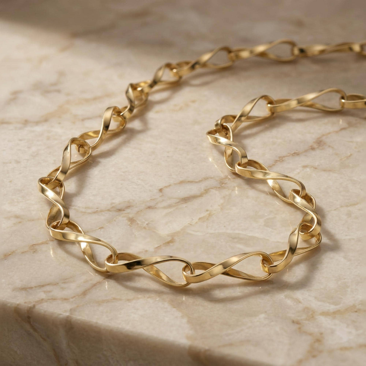 14K Solid Gold Twisted Infinity Link Chain Necklace 3.8mm