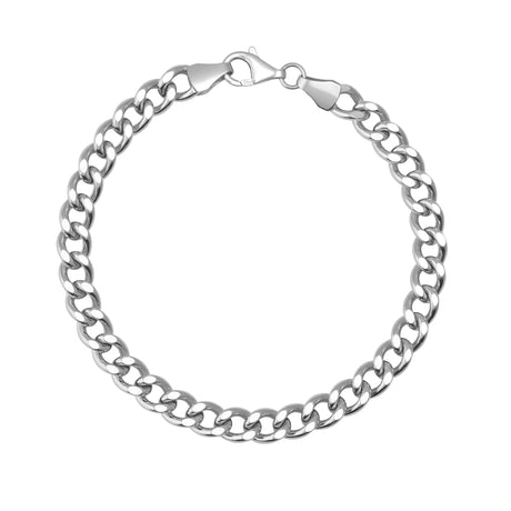 Bracelet maille cubaine en or blanc 14 carats posé à plat sur fond blanc