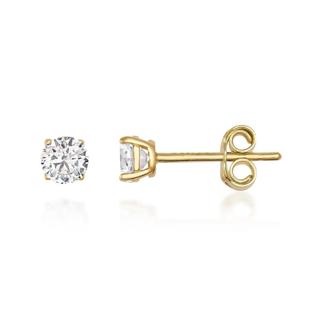 14K Gold Topaz Stud Earrings 4mm Round Gemstone Blue White Peridot Minimal
