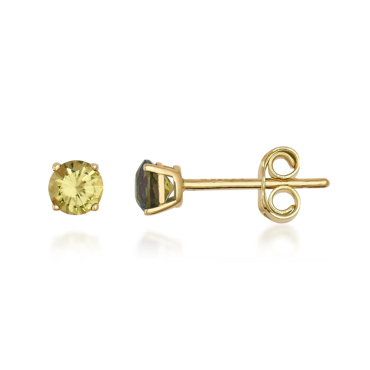 14K Gold Topaz Stud Earrings 4mm Round Gemstone Blue White Peridot Minimal