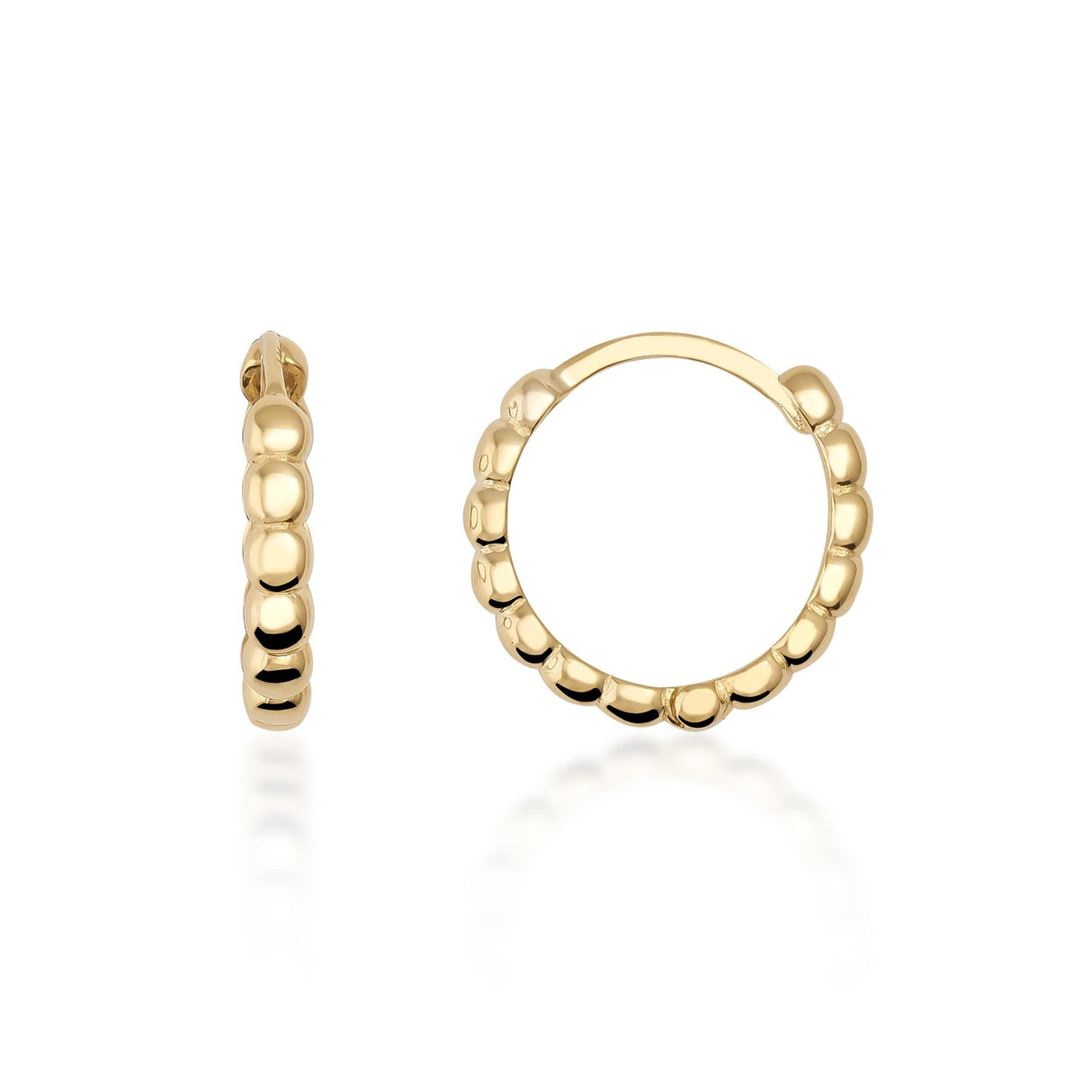 14K Gold Beaded Hoop Earrings Bubble Huggie Minimal Gold Ball Hoops