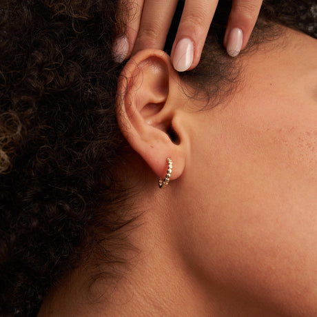 14K Gold Beaded Hoop Earrings Bubble Huggie Minimal Gold Ball Hoops