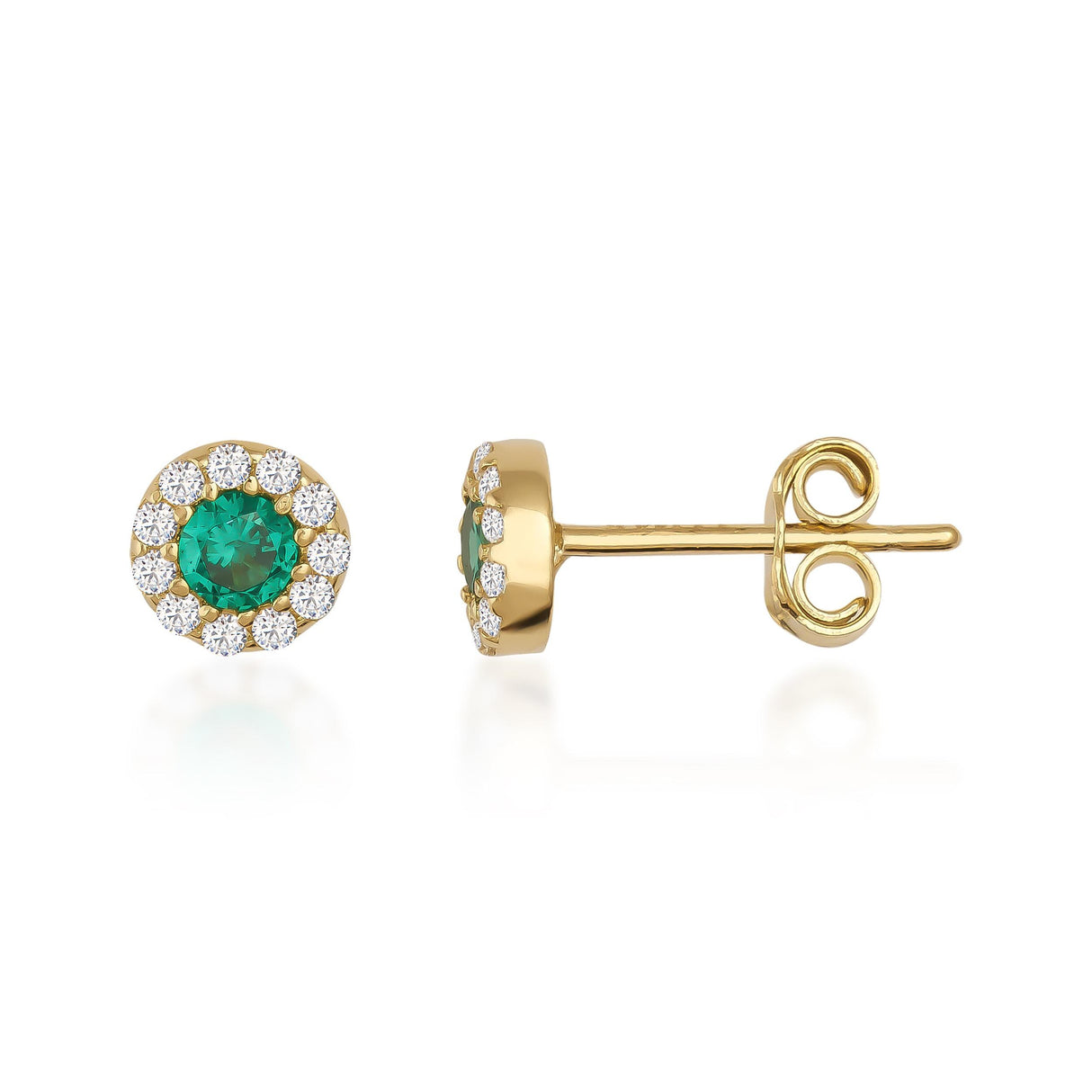 14K Gold Halo Stud Earrings Sapphire Emerald Ruby Diamond Look Birthstone Jewelry