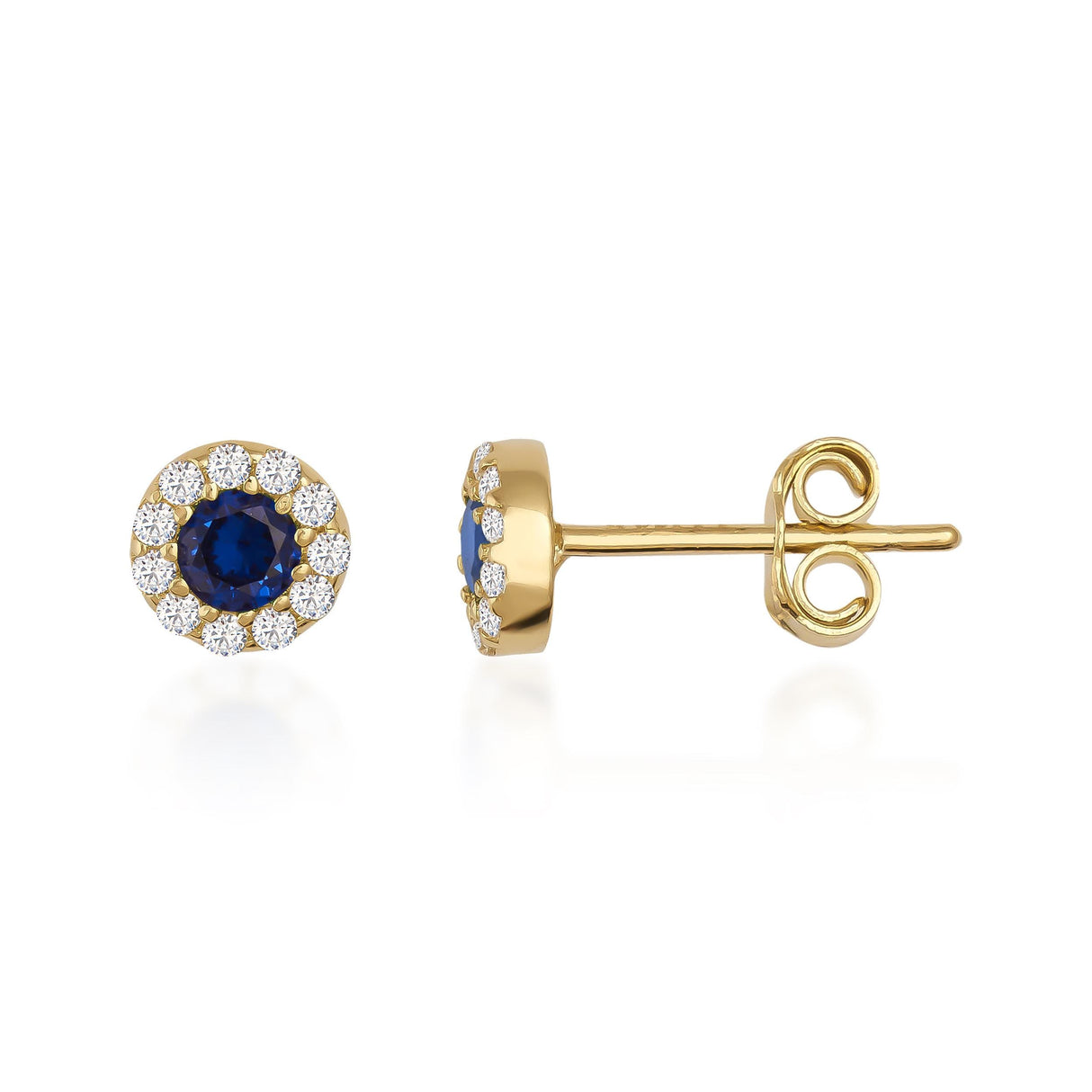 14K Gold Halo Stud Earrings Sapphire Emerald Ruby Diamond Look Birthstone Jewelry