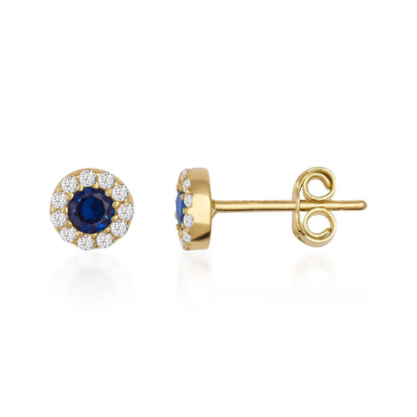 14K Gold Halo Stud Earrings Sapphire Emerald Ruby Diamond Look Birthstone Jewelry