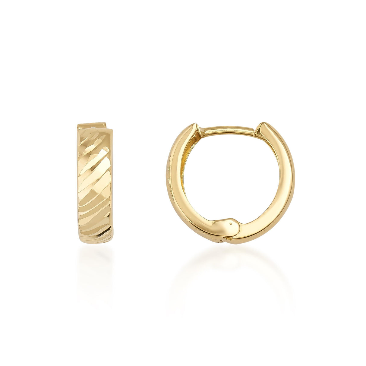 14K Gold Textured Hoop Earrings Huggie Hoops Minimalist