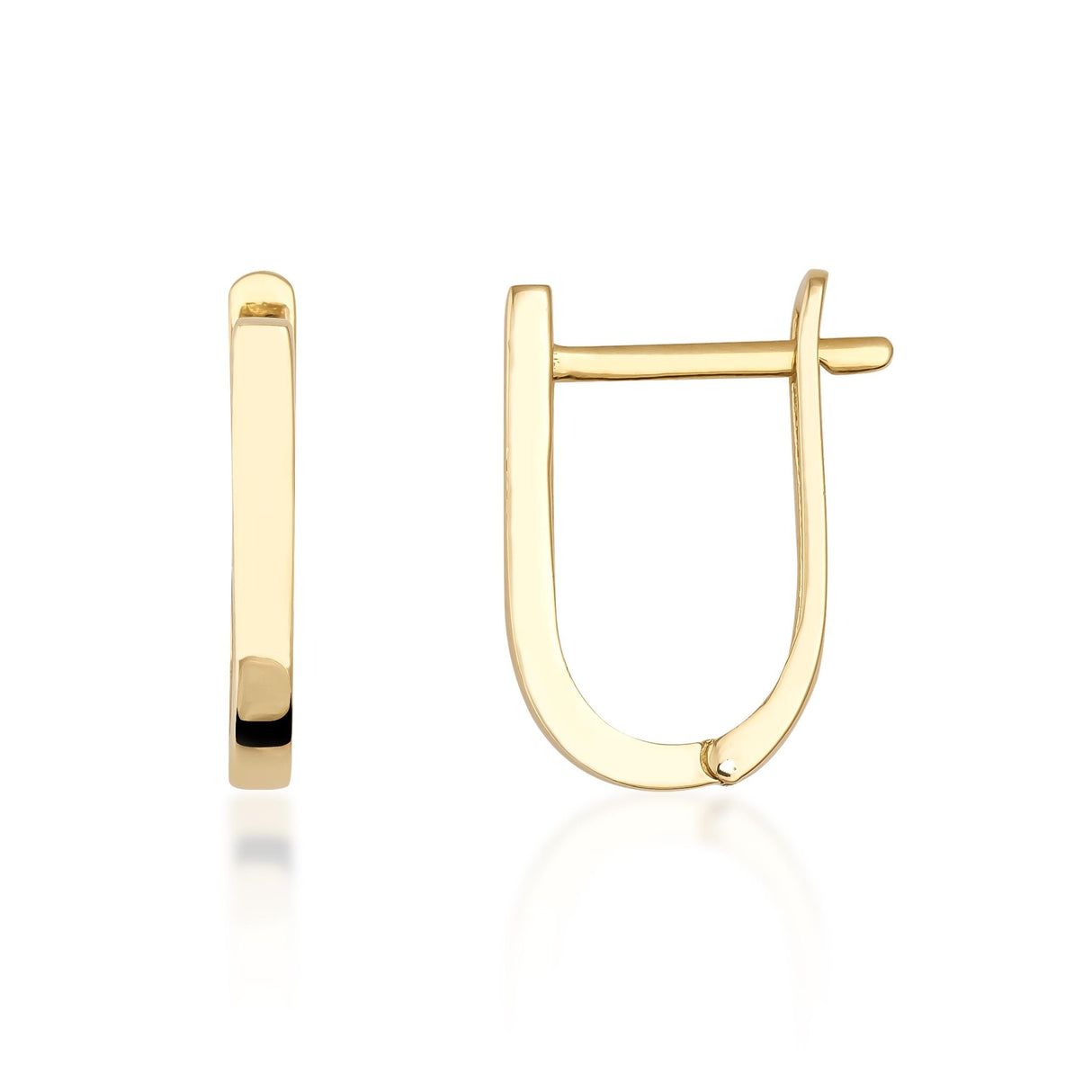 14K Gold Oval Huggie Hoop Earrings Minimal U Shape Small Gold Hoops