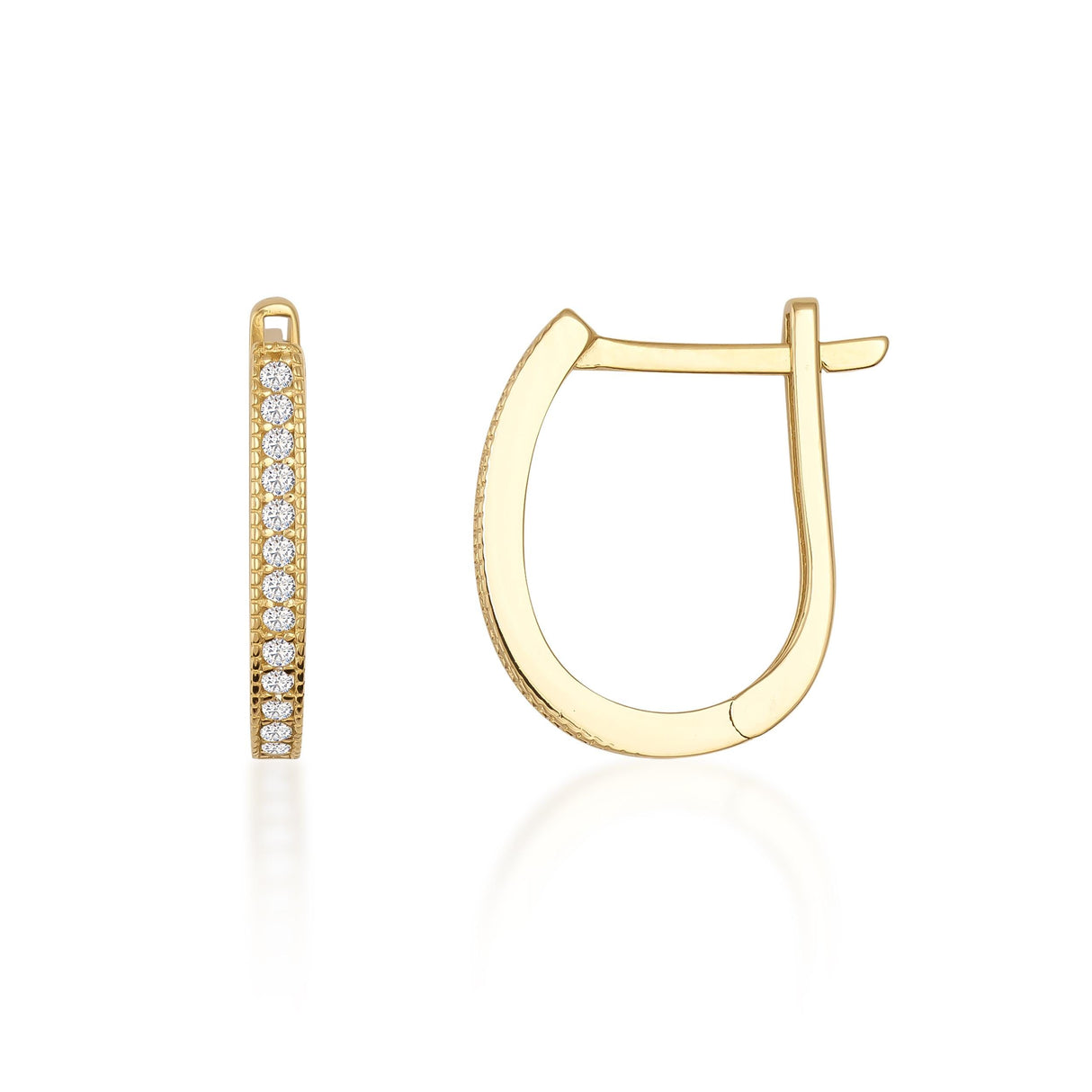 14K Gold Diamond Simulant Hoop Earrings Oval Huggie CZ Pavé Minimal Gold Hoops