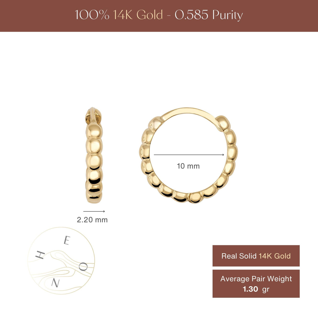 14K Gold Beaded Hoop Earrings Bubble Huggie Minimal Gold Ball Hoops