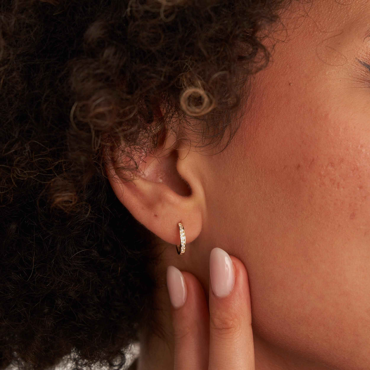 14K Gold CZ Hoop Earrings Thin Huggie Hoops Minimal Diamond Look Hoops