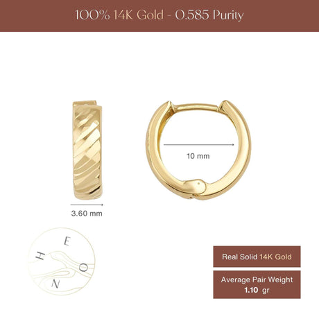 14K Gold Textured Hoop Earrings Huggie Hoops Minimalist