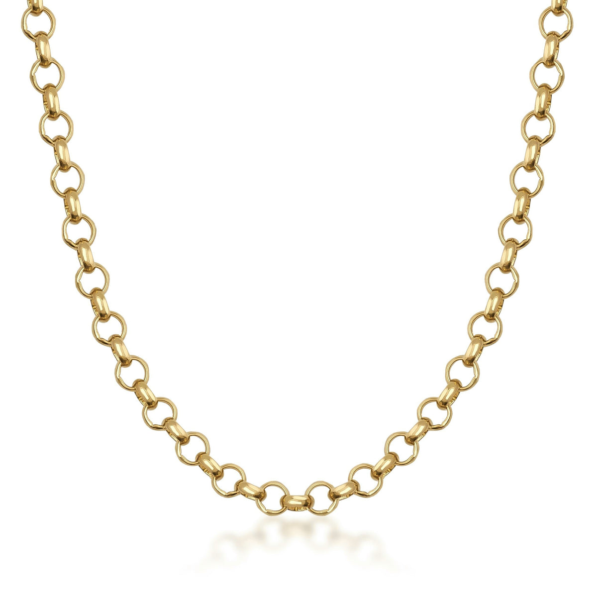 Collier chaîne belcher en or jaune 14 carats sur fond blanc