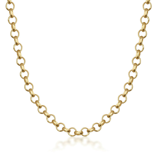 Collana a catena belcher in oro giallo 14kt su sfondo bianco
