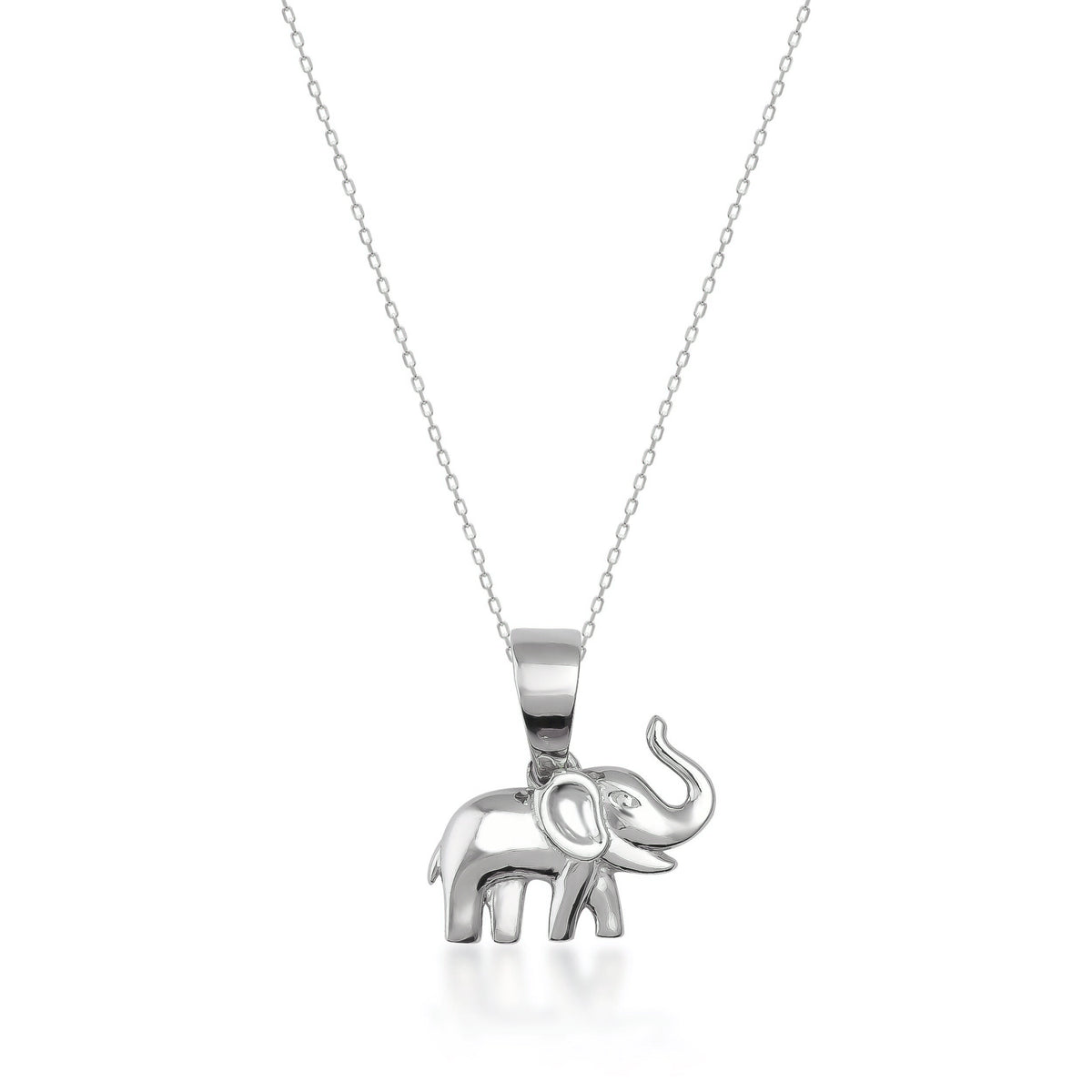 Collana con charm elefante in oro bianco 14kt su sfondo bianco