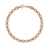 Bracelet maille rolo en or rose 14 carats avec fermoir mousqueton sur fond blanc