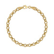 Bracelet maille rolo en or jaune 14 carats avec fermoir mousqueton sur fond blanc