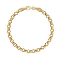 Bracelet maille rolo en or jaune 14 carats avec fermoir mousqueton sur fond blanc
