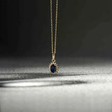 September Birthstone – Sapphire Halo Pendant Necklace
