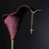 Minimalist Cross Necklace – Dainty Gold Faith Pendant with CZ Stones