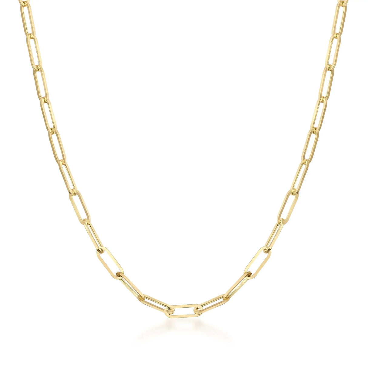 Elongated Oval Link Chain Necklace – Flat Rectangular Paperclip Style - Heon Jewelry