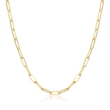 Elongated Oval Link Chain Necklace – Flat Rectangular Paperclip Style - Heon Jewelry