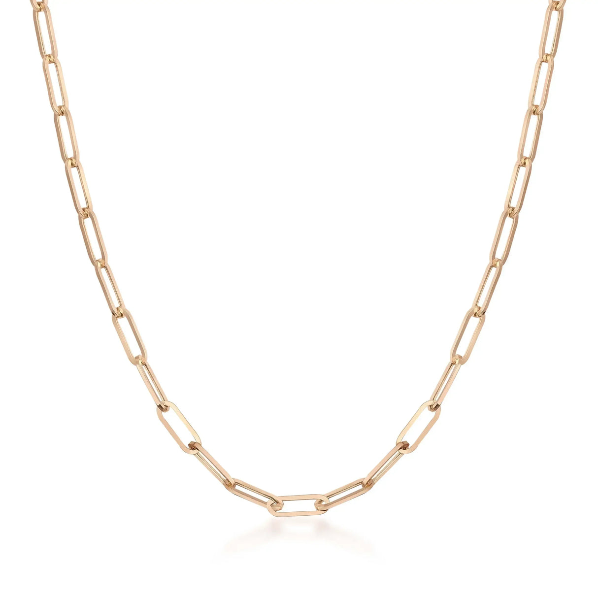 Elongated Oval Link Chain Necklace – Flat Rectangular Paperclip Style - Heon Jewelry