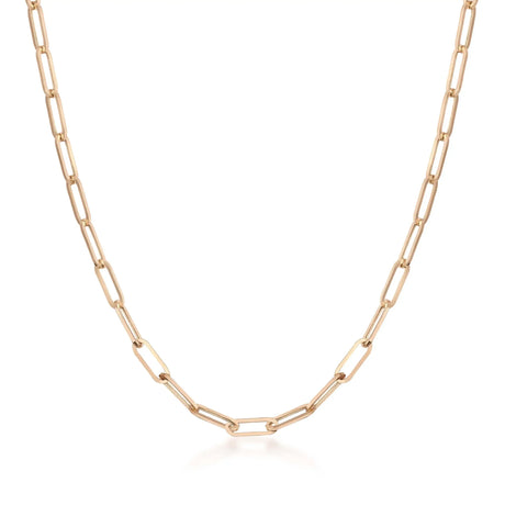 Elongated Oval Link Chain Necklace – Flat Rectangular Paperclip Style - Heon Jewelry
