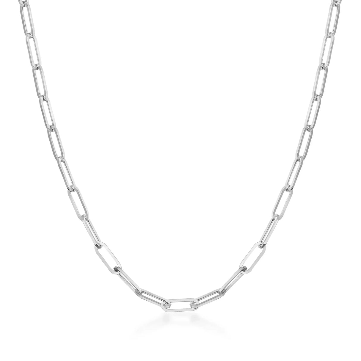 Elongated Oval Link Chain Necklace – Flat Rectangular Paperclip Style - Heon Jewelry