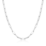 Elongated Oval Link Chain Necklace – Flat Rectangular Paperclip Style - Heon Jewelry