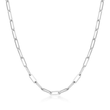 Elongated Oval Link Chain Necklace – Flat Rectangular Paperclip Style - Heon Jewelry