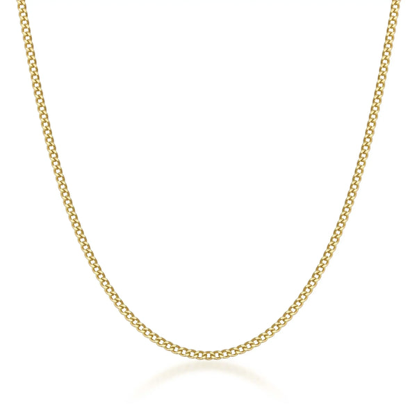 Chaîne gourmette plate en or jaune 14 carats sur fond blanc