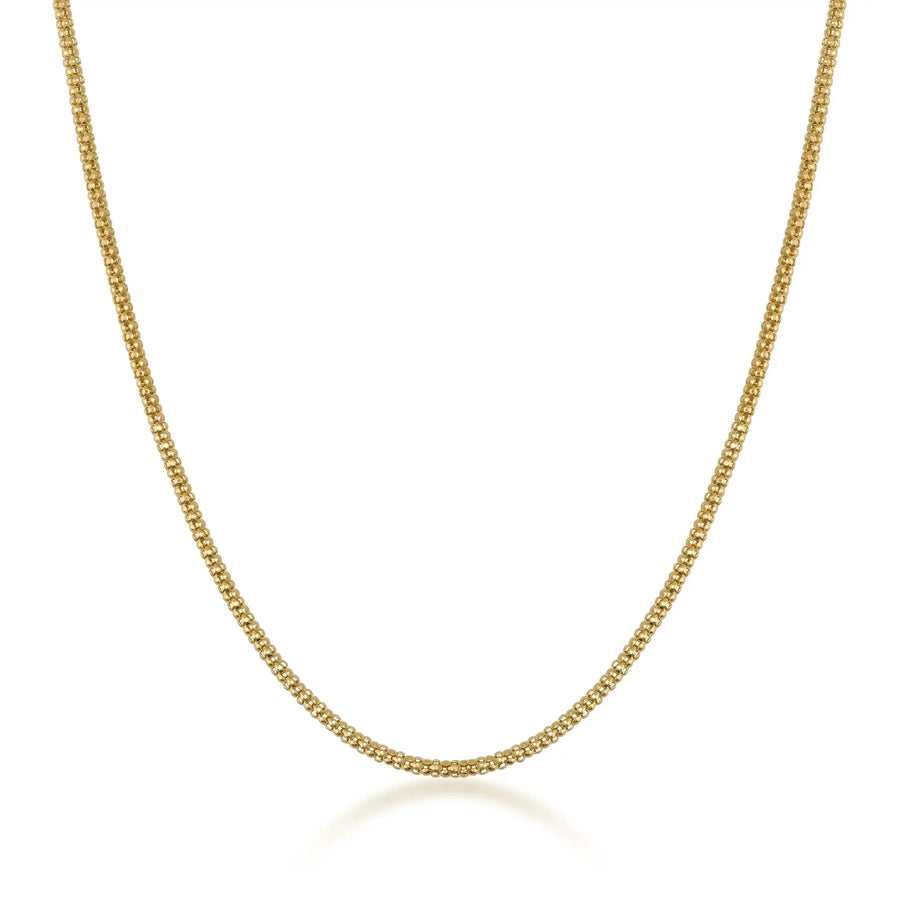 Collana a catena popcorn in oro giallo 14kt su sfondo bianco