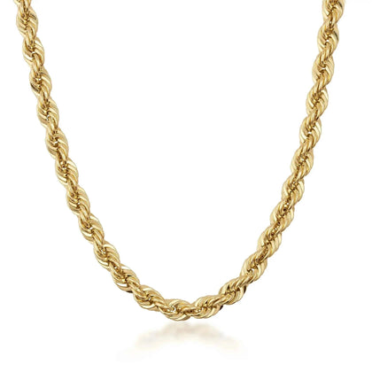Chaîne maille corde en or jaune 14 carats sur fond blanc