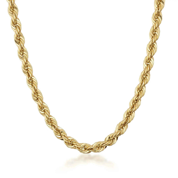 Chaîne maille corde en or jaune 14 carats sur fond blanc